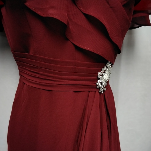 JJs House. NWT. Burgundy Full Length Chiffon Bridesmaid/Mother Bride Dress.  8. - Picture 10 of 15